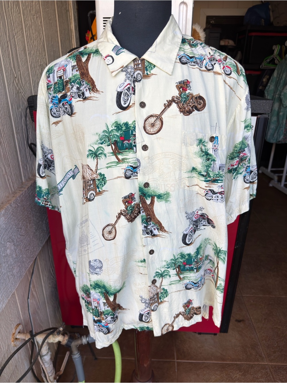 PreOwned Harley Davidson Hawaiian Shirt Multicolored Full Button Men's XXL